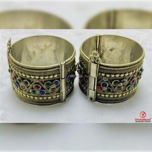 Single Afghan Kuchi Tribal Boho Cuff Bracelet: Vintage Afghan Ethnic Jewelry